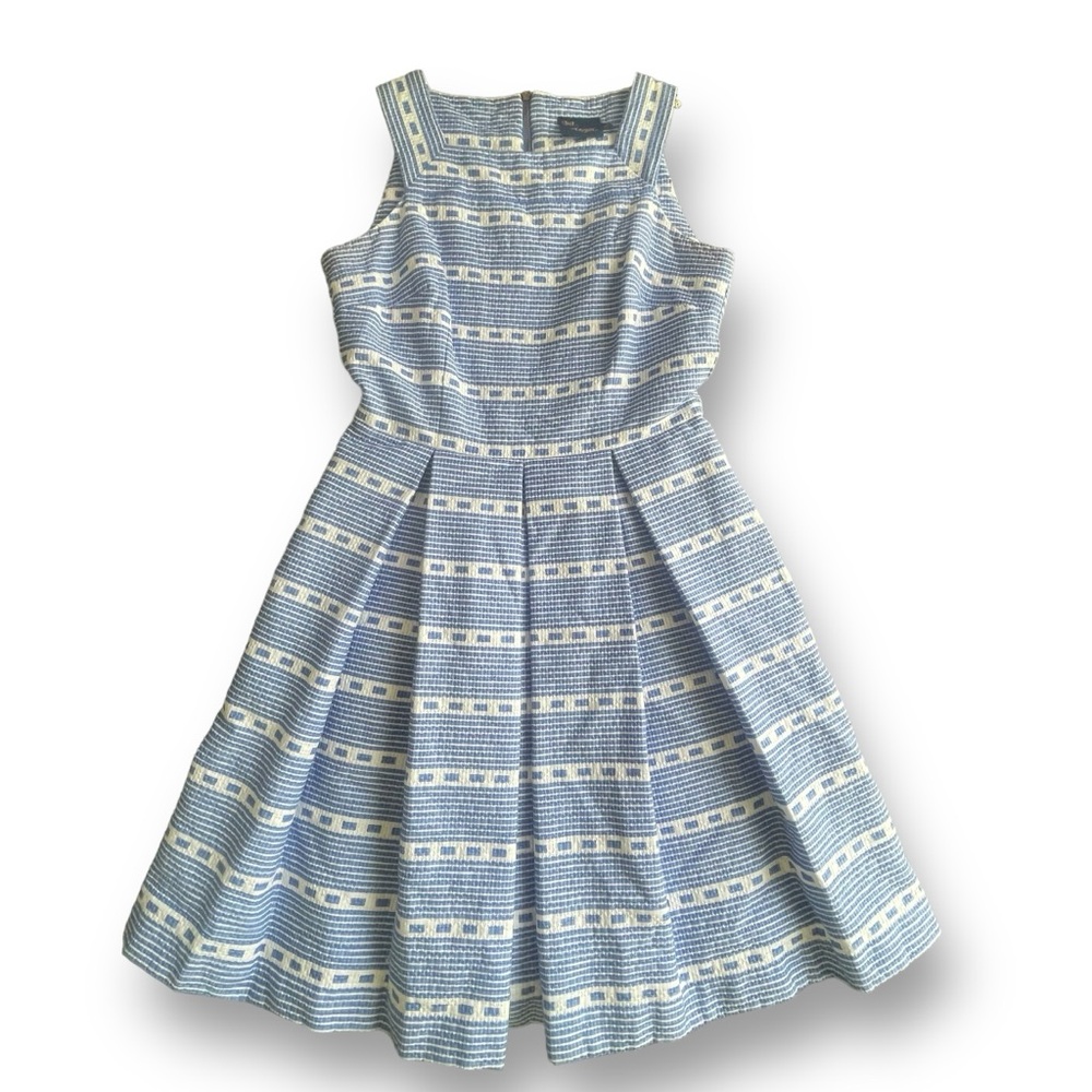 Just...Taylor Blue/White Striped Pleated Fit & Flare Seersucker Dress Women's 4